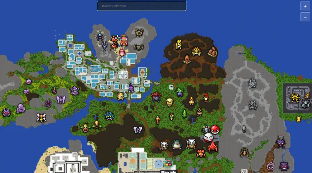 Mapa de Kanto para escolher o Pokémon a caçar