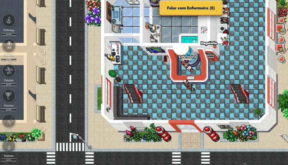 Centro Pokémon com o time desmaiado e a Enfermeira